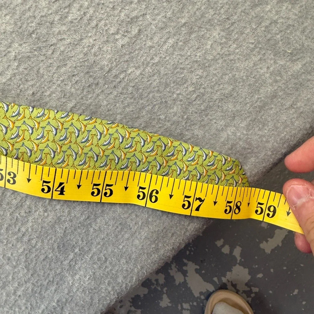 Brooks Brothers‎ Makers Tie Green Yellowish Dolphin Geometric Silk Beach Necktie